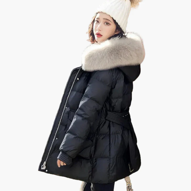 Manteau doudoune femme à capuche avec col fourrure style urbain hiver chaud - Image 3