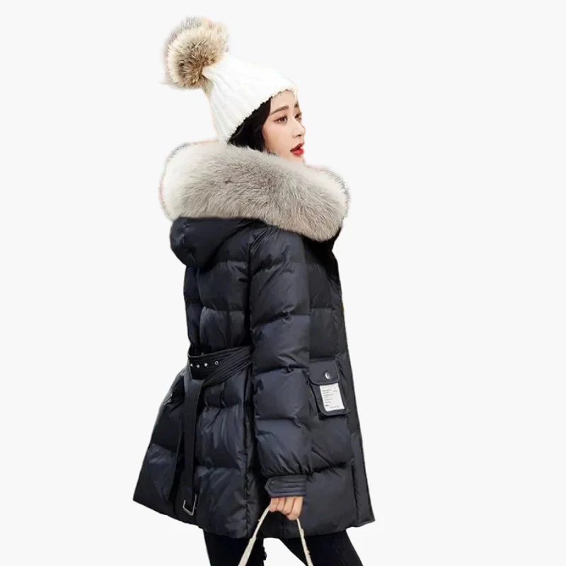 Manteau doudoune femme à capuche avec col fourrure style urbain hiver chaud - Image 4