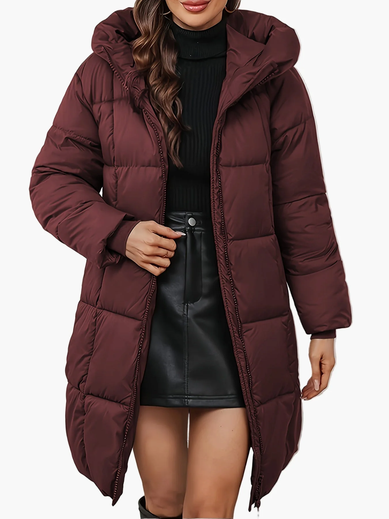 Manteau doudoune long à capuche femme, style urbain hivernal, coupe tendance - Image 2