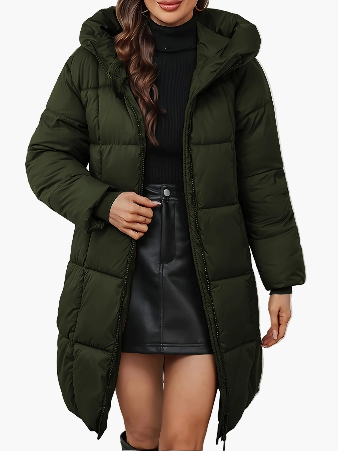 Manteau doudoune long à capuche femme, style urbain hivernal, coupe tendance - Image 4