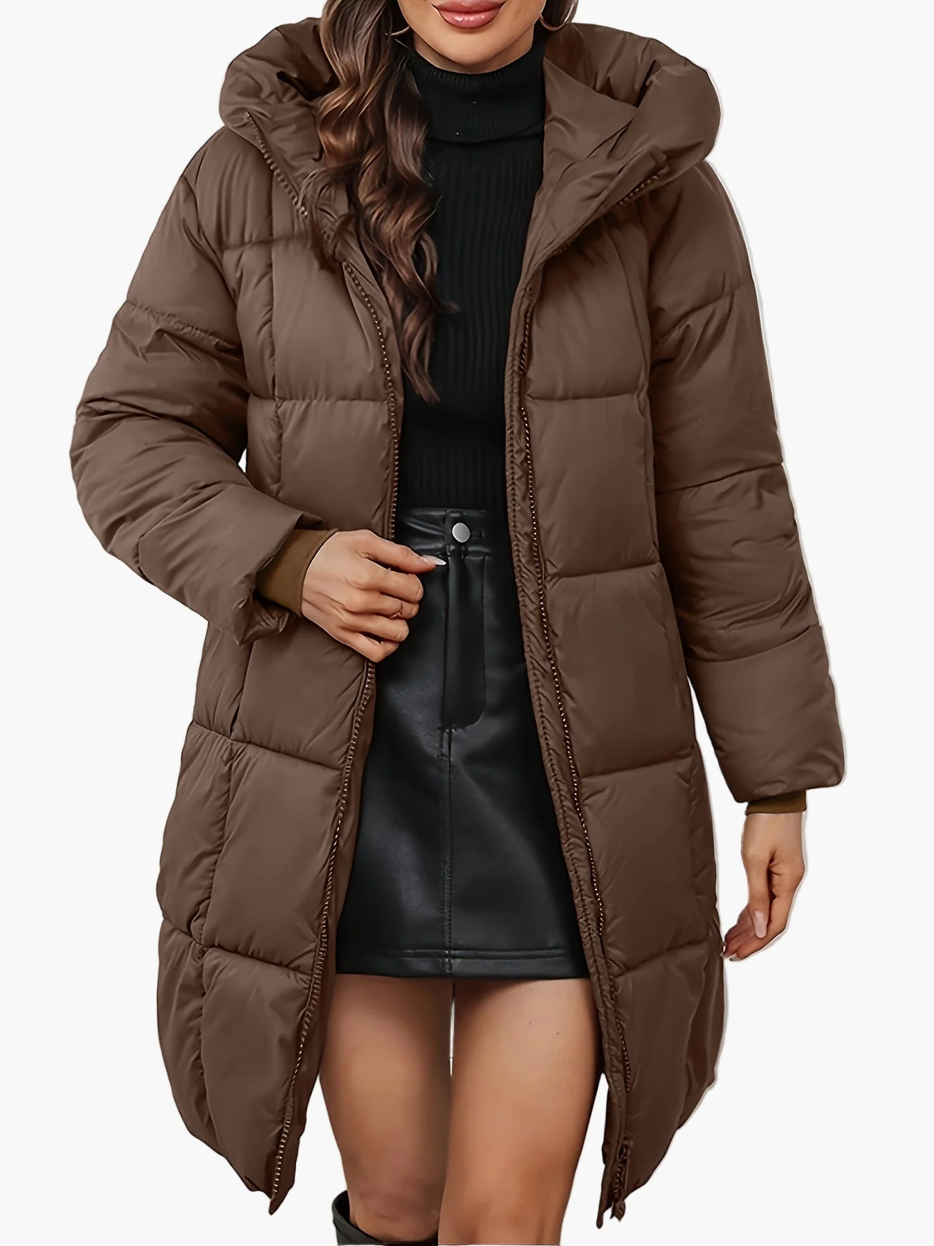 Manteau doudoune long à capuche femme, style urbain hivernal, coupe tendance - Image 5