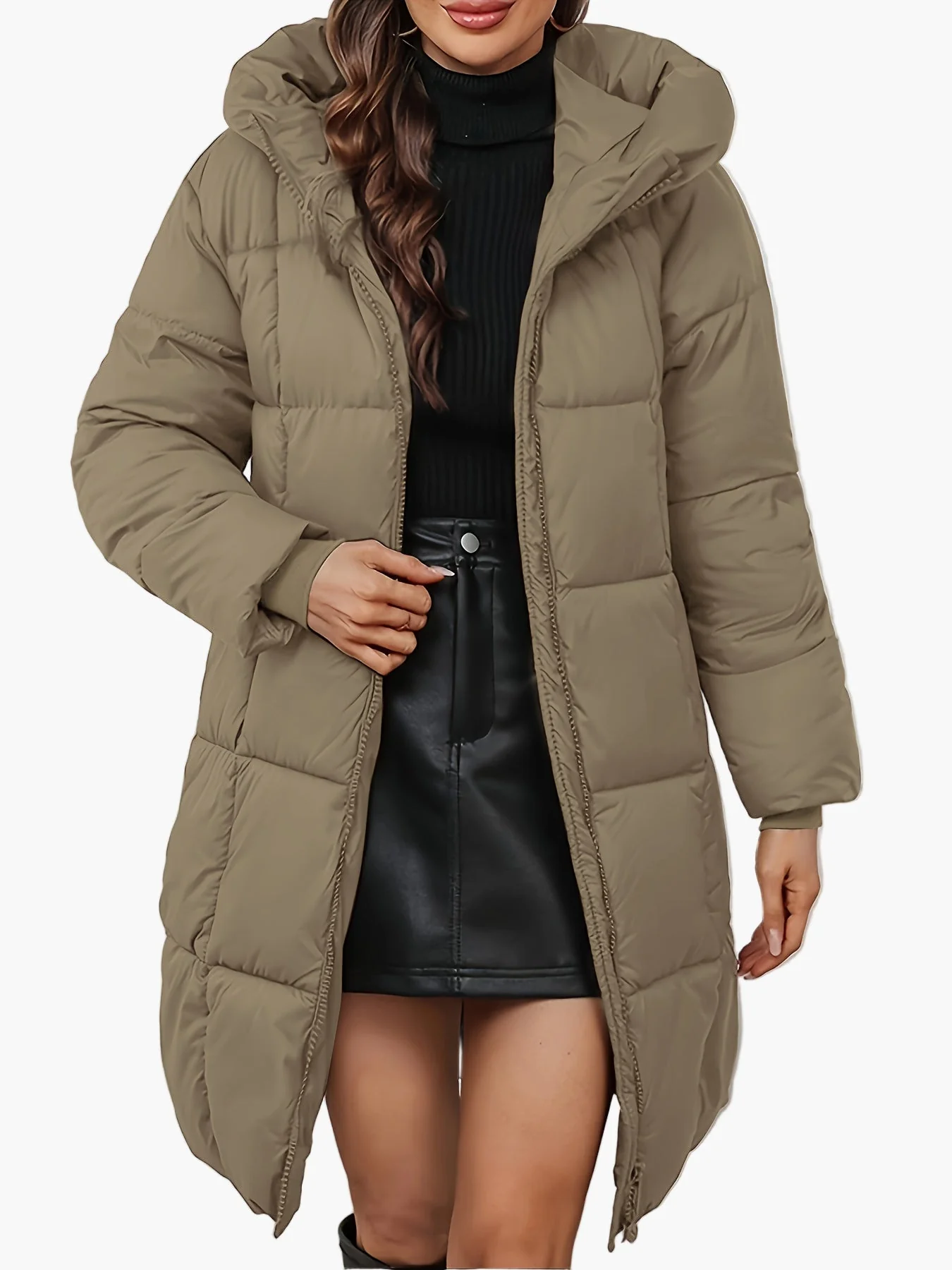 Manteau doudoune long à capuche femme, style urbain hivernal, coupe tendance - Image 6