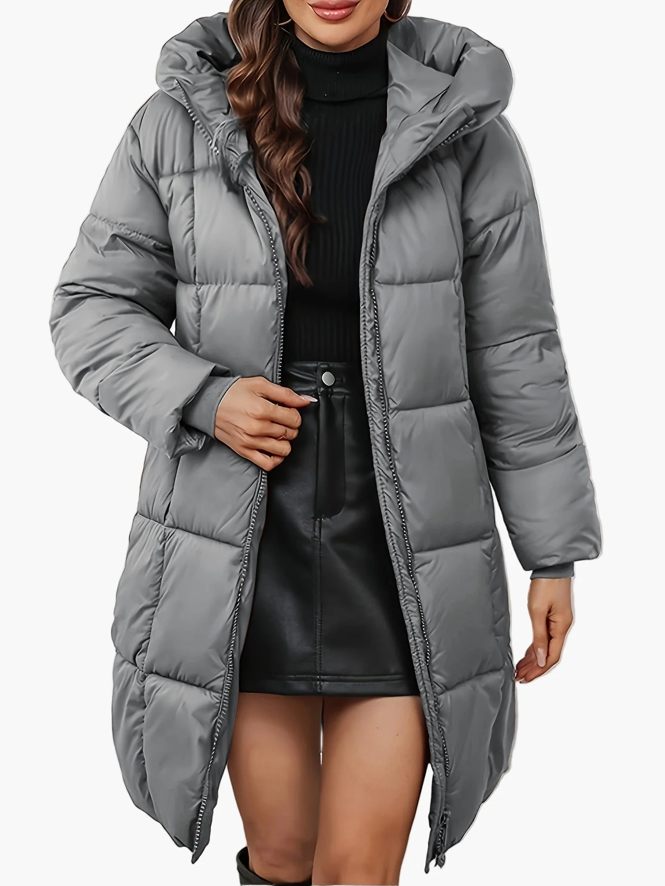 Manteau doudoune long à capuche femme, style urbain hivernal, coupe tendance - Image 7