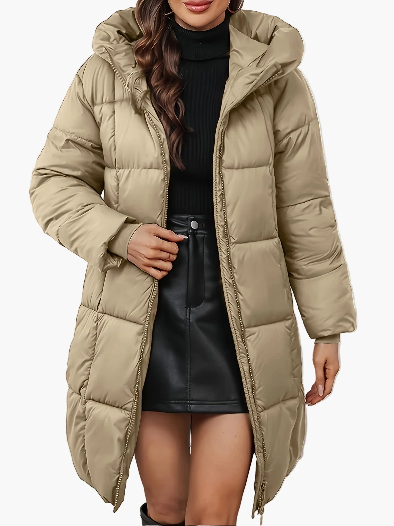 Manteau doudoune long à capuche femme, style urbain hivernal, coupe tendance - Image 8