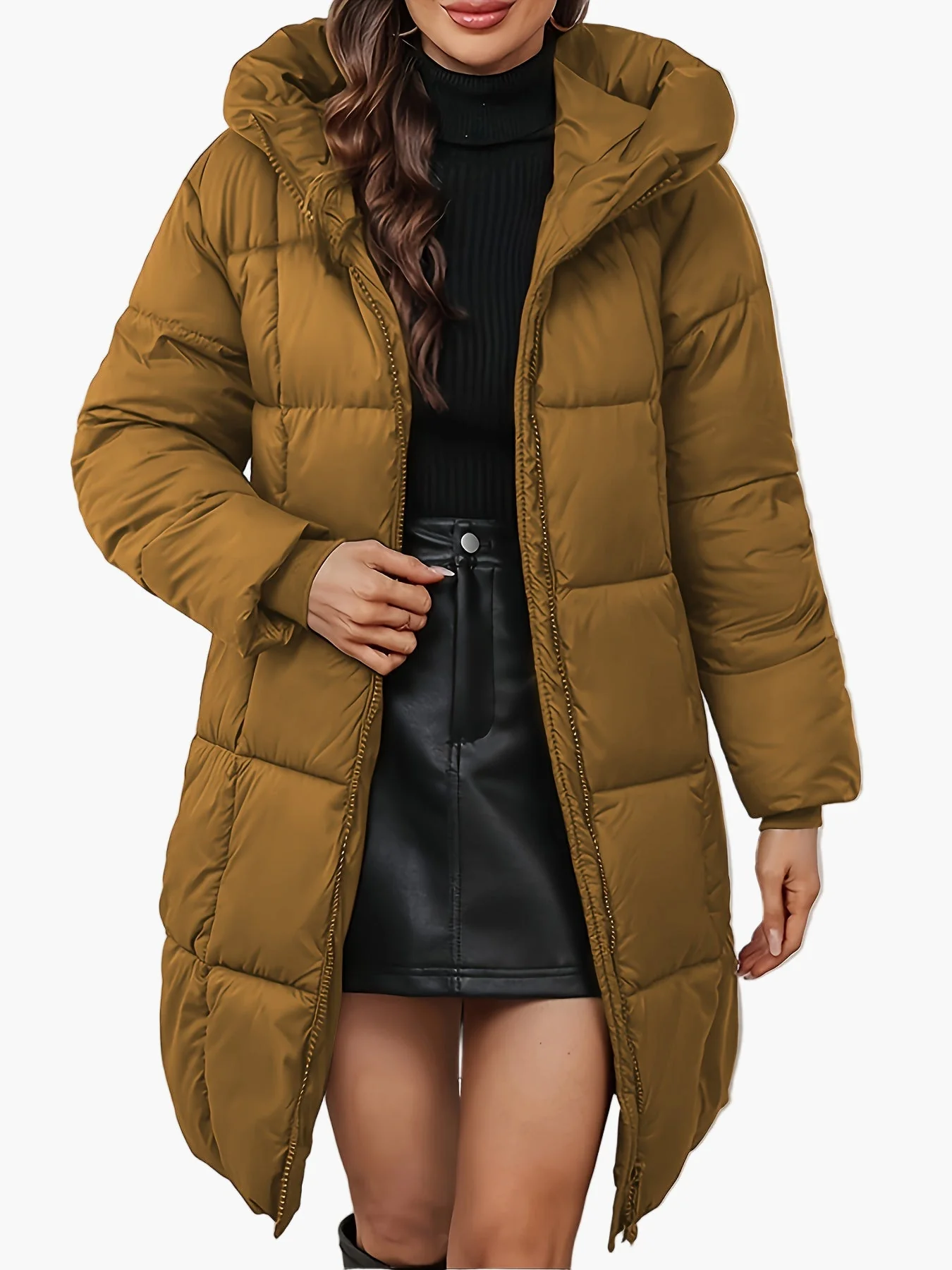 Manteau doudoune long à capuche femme, style urbain hivernal, coupe tendance - Image 9