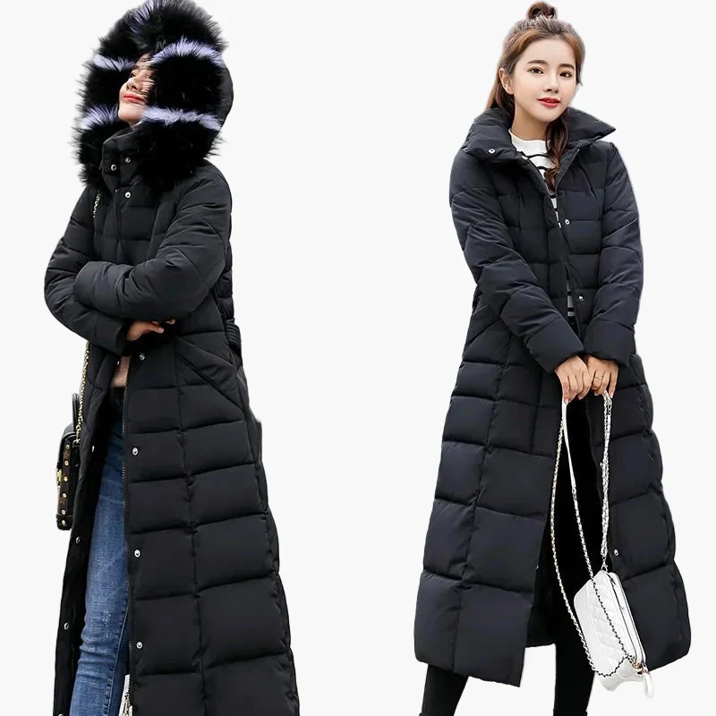 Manteau Doudoune Longue Femme Style Coréen avec Capuche et Col Fourrure - Hiver Élégant et Chaud - Image 2