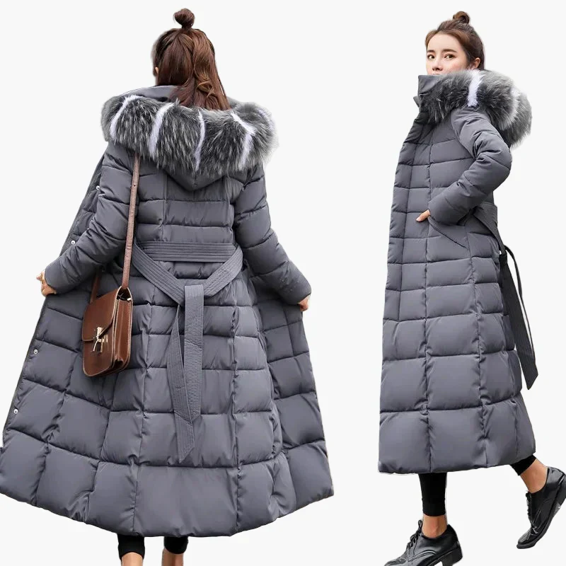 Manteau Doudoune Longue Femme Style Coréen avec Capuche et Col Fourrure - Hiver Élégant et Chaud - Image 3