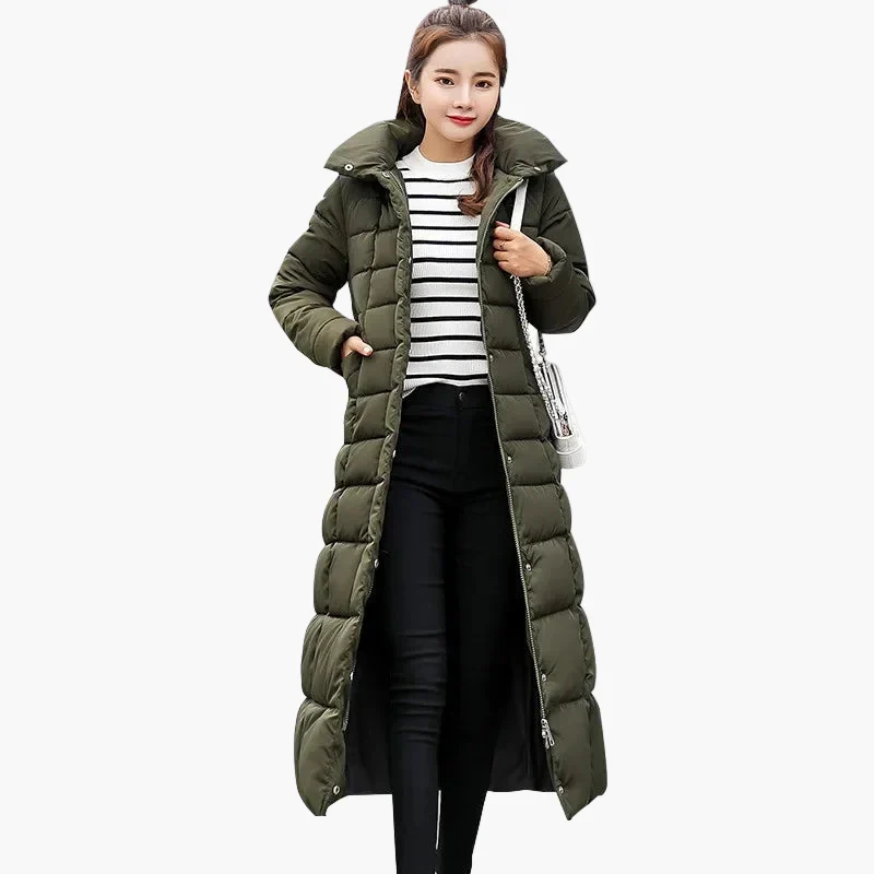 Manteau Doudoune Longue Femme Style Coréen avec Capuche et Col Fourrure - Hiver Élégant et Chaud - Image 4