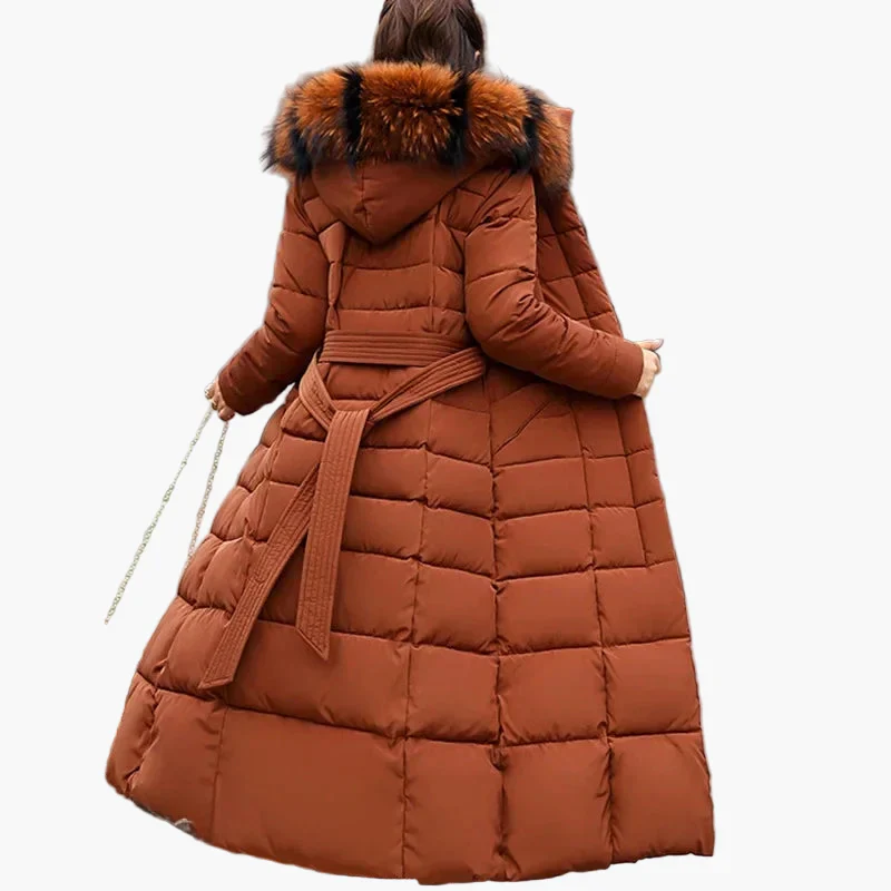 Manteau Doudoune Longue Femme Style Coréen avec Capuche et Col Fourrure - Hiver Élégant et Chaud - Image 5