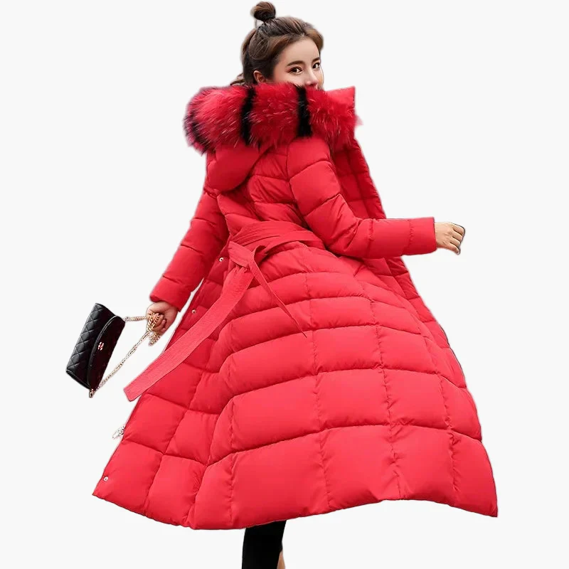 Manteau Doudoune Longue Femme Style Coréen avec Capuche et Col Fourrure - Hiver Élégant et Chaud - Image 6