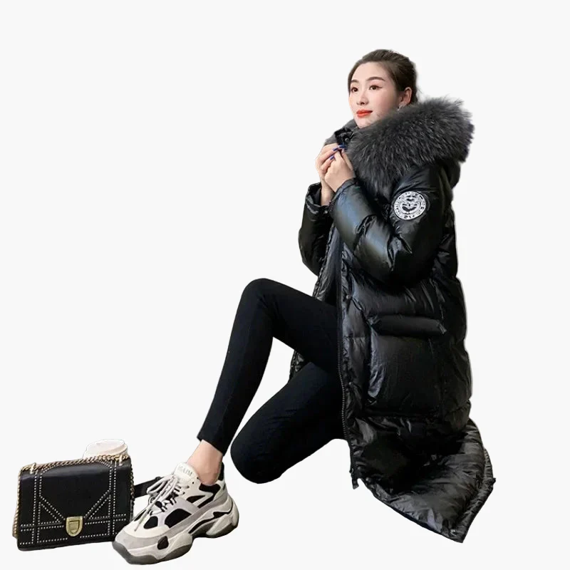 Manteau doudoune longue femme style urbain chic avec capuche à fourrure – Idéal pour l'hiver - Image 2