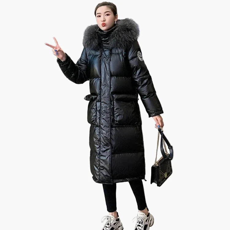 Manteau doudoune longue femme style urbain chic avec capuche à fourrure – Idéal pour l'hiver - Image 5