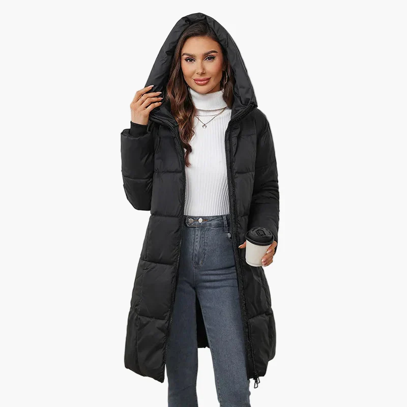Manteau Doudoune Longue Femme Style Urbain Hiver Élégant à Capuche - Image 3