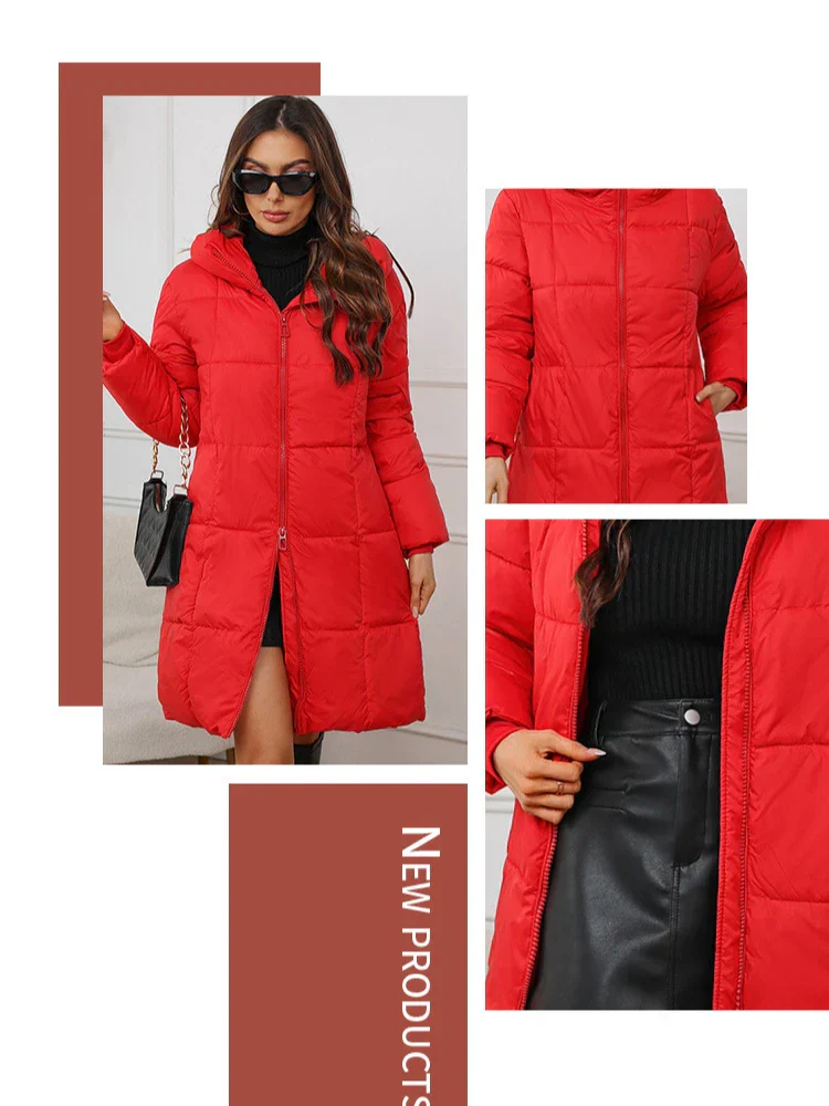 Manteau Doudoune Longue Femme Style Urbain Hiver Élégant à Capuche - Image 7