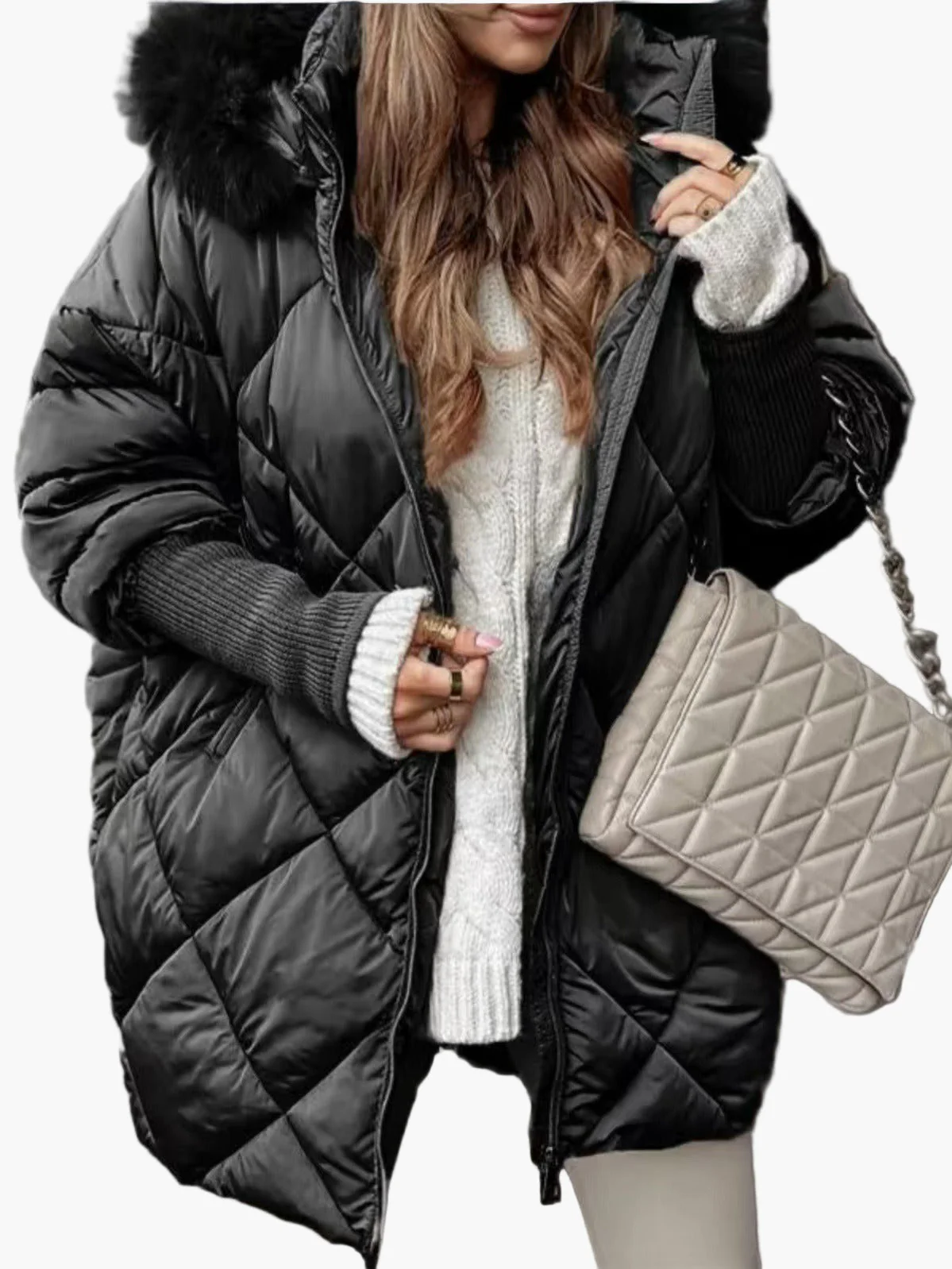 Manteau doudoune oversize à capuche pour femme, style chic et décontracté, idéal pour l'hiver - Image 3