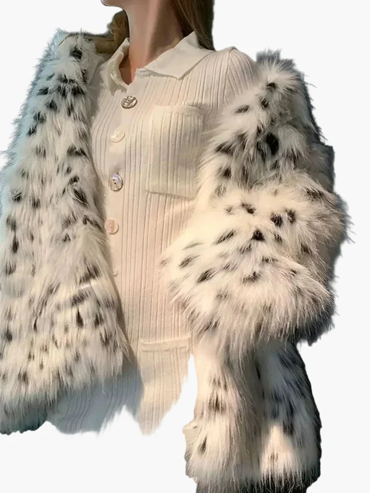 Manteau élégant style pelage à motifs tachetés pour femme – Luxe et chaleur pour l'hiver - Image 3