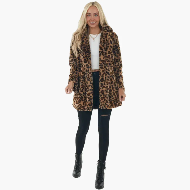 Manteau Femme Élégant à Imprimé Léopard Style Urbain – Idéal pour l’Automne et l’Hiver - Image 3