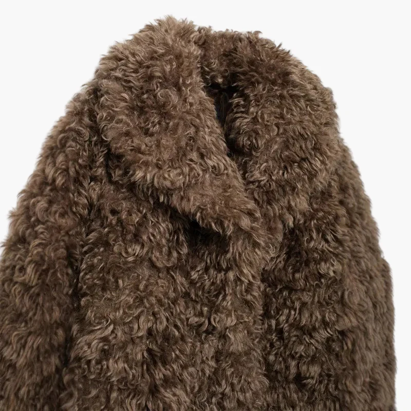 Manteau femme style vintage fausse fourrure aspect mouton tendance hiver - Image 4