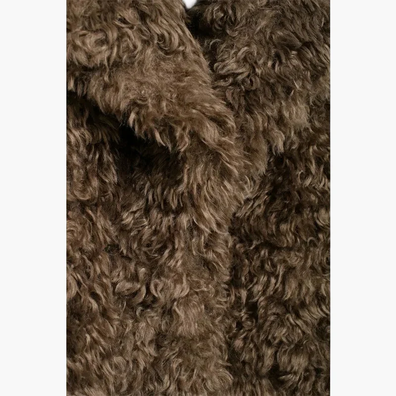Manteau femme style vintage fausse fourrure aspect mouton tendance hiver - Image 5