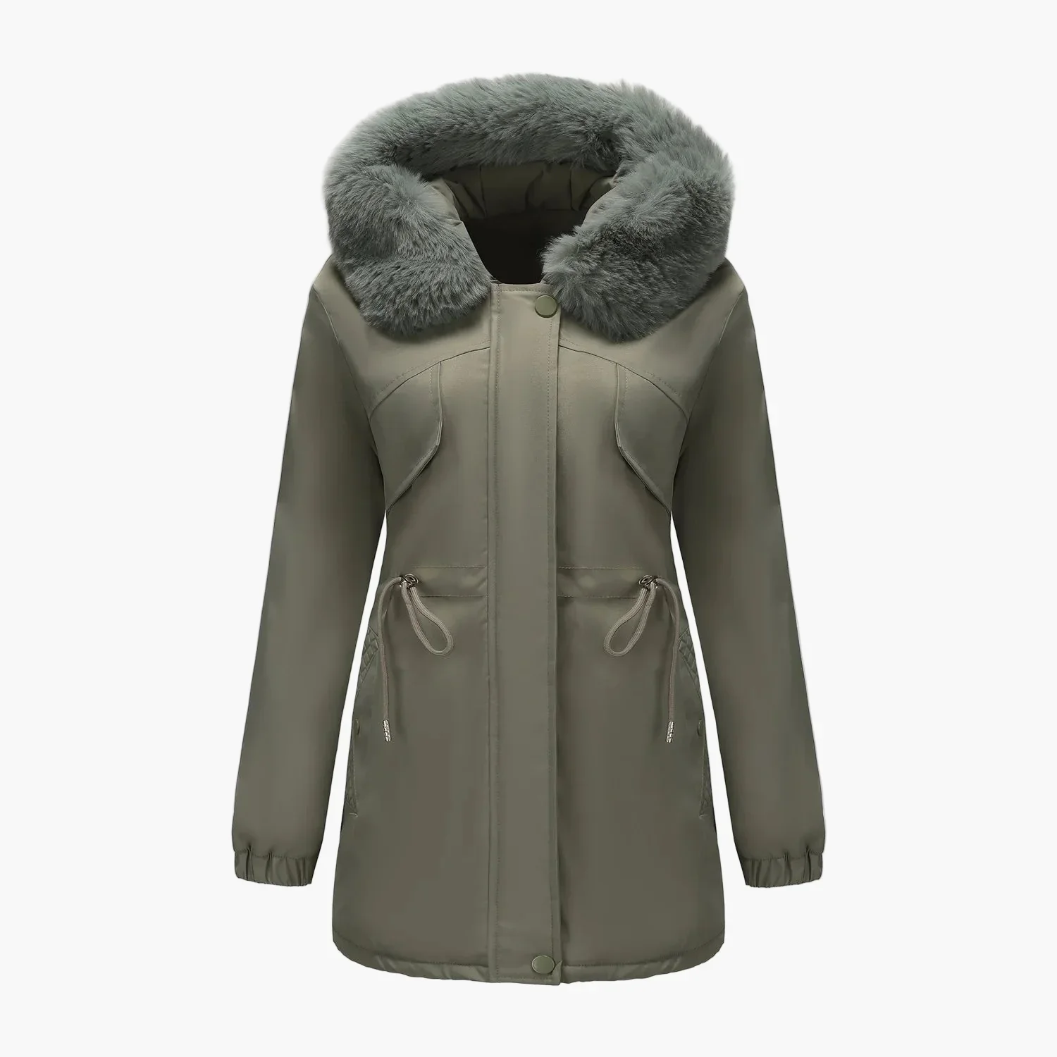 Manteau d'hiver à capuche pour femme, style élégant avec col en fausse fourrure - Image 4