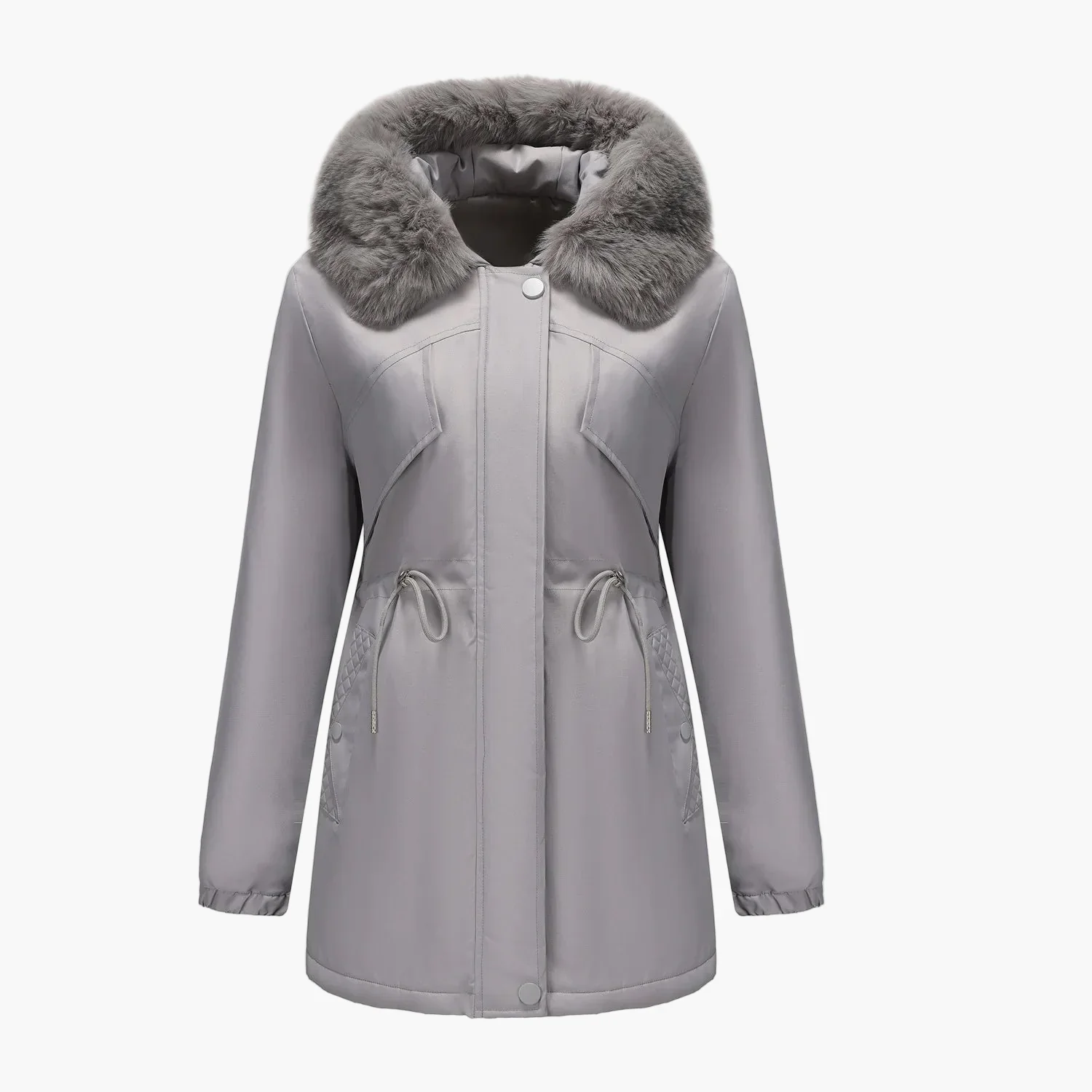Manteau d'hiver à capuche pour femme, style élégant avec col en fausse fourrure - Image 5