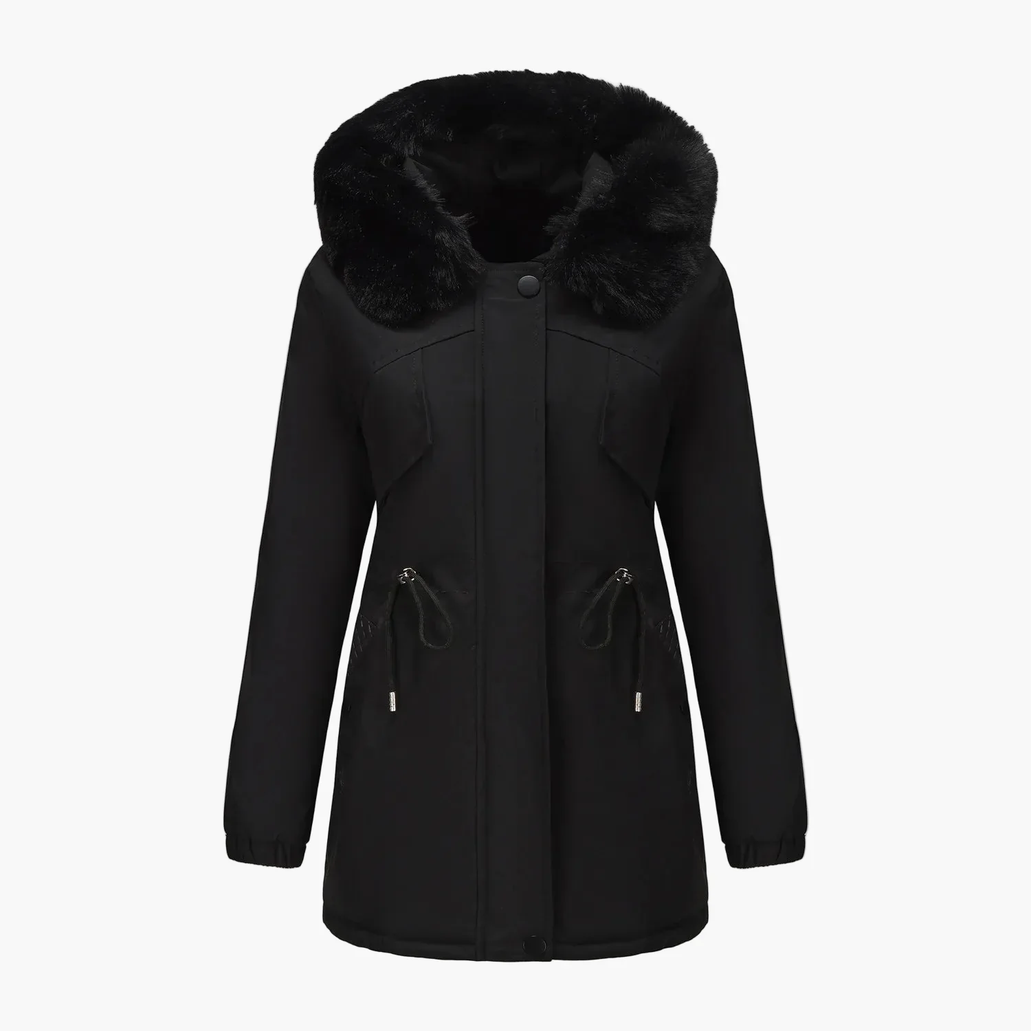 Manteau d'hiver à capuche pour femme, style élégant avec col en fausse fourrure - Image 6