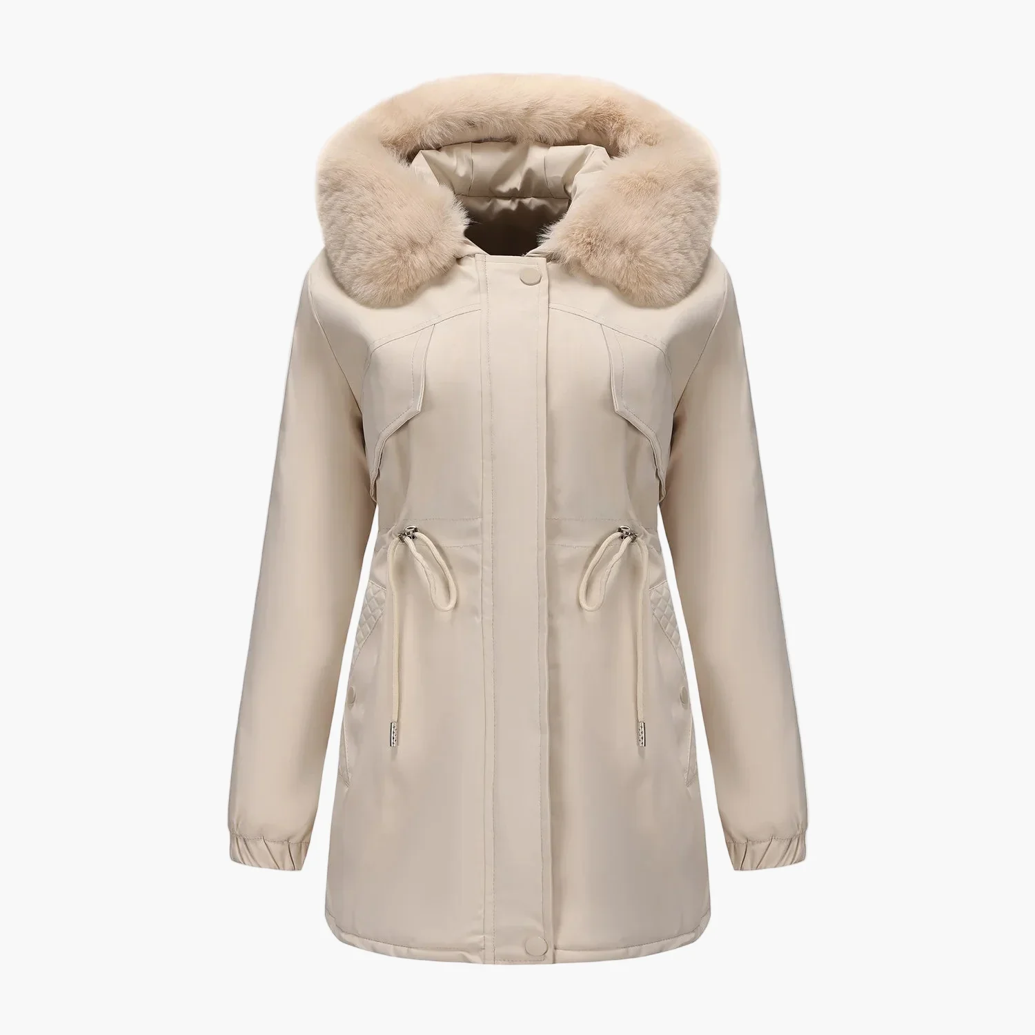 Manteau d'hiver à capuche pour femme, style élégant avec col en fausse fourrure - Image 7