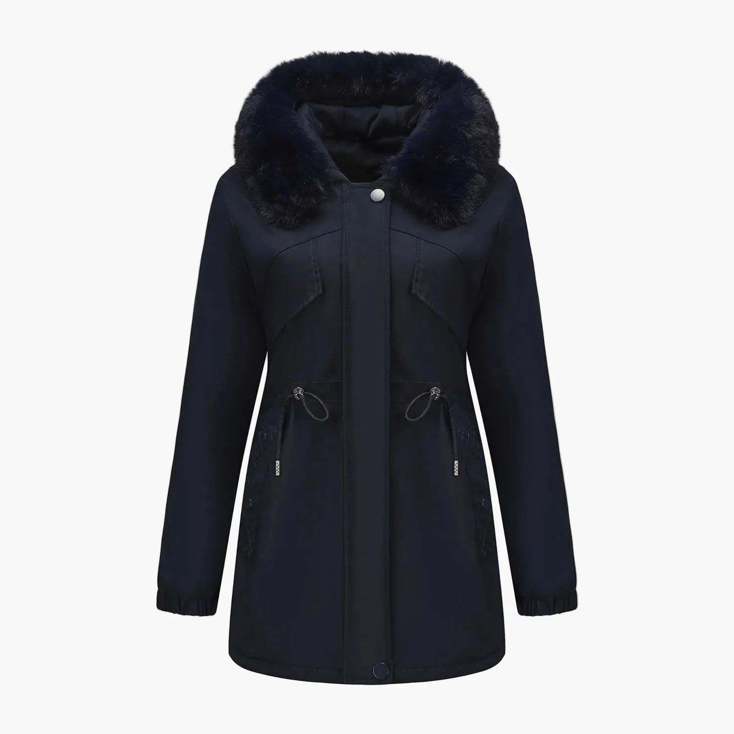 Manteau d'hiver à capuche pour femme, style élégant avec col en fausse fourrure - Image 8