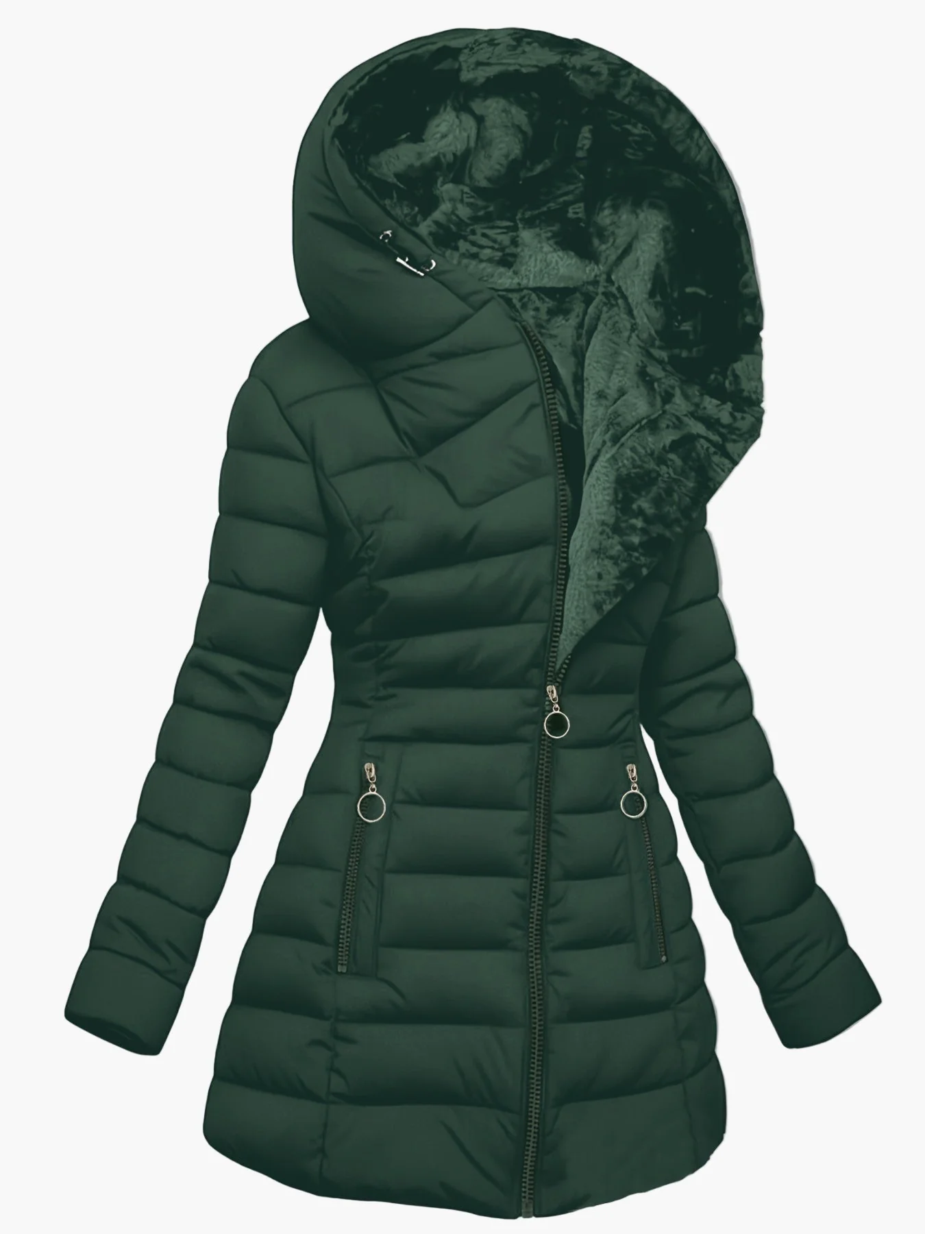 Manteau d'hiver élégant pour femme à capuche large – Style matelassé urbain - Image 2