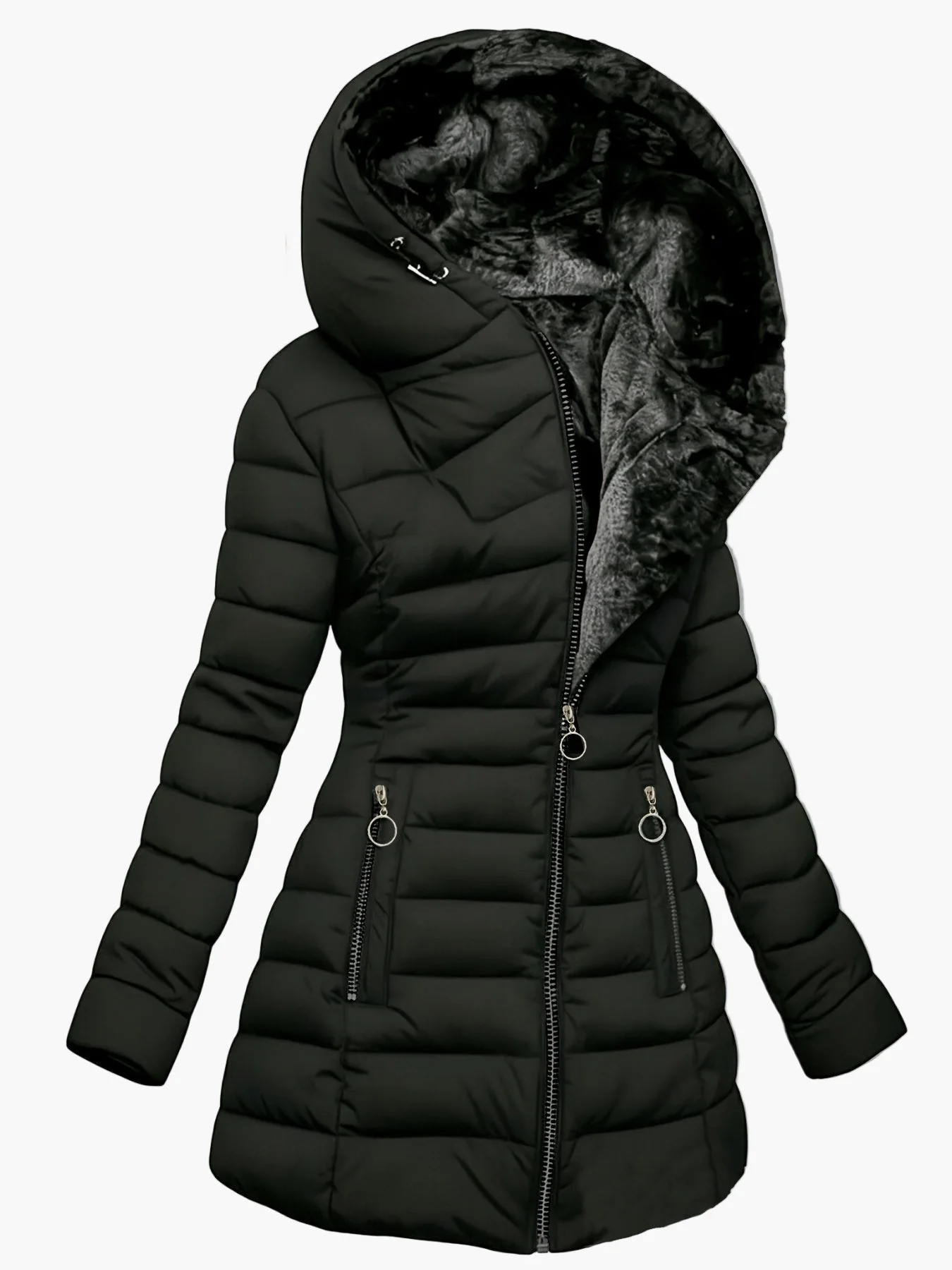 Manteau d'hiver élégant pour femme à capuche large – Style matelassé urbain - Image 3