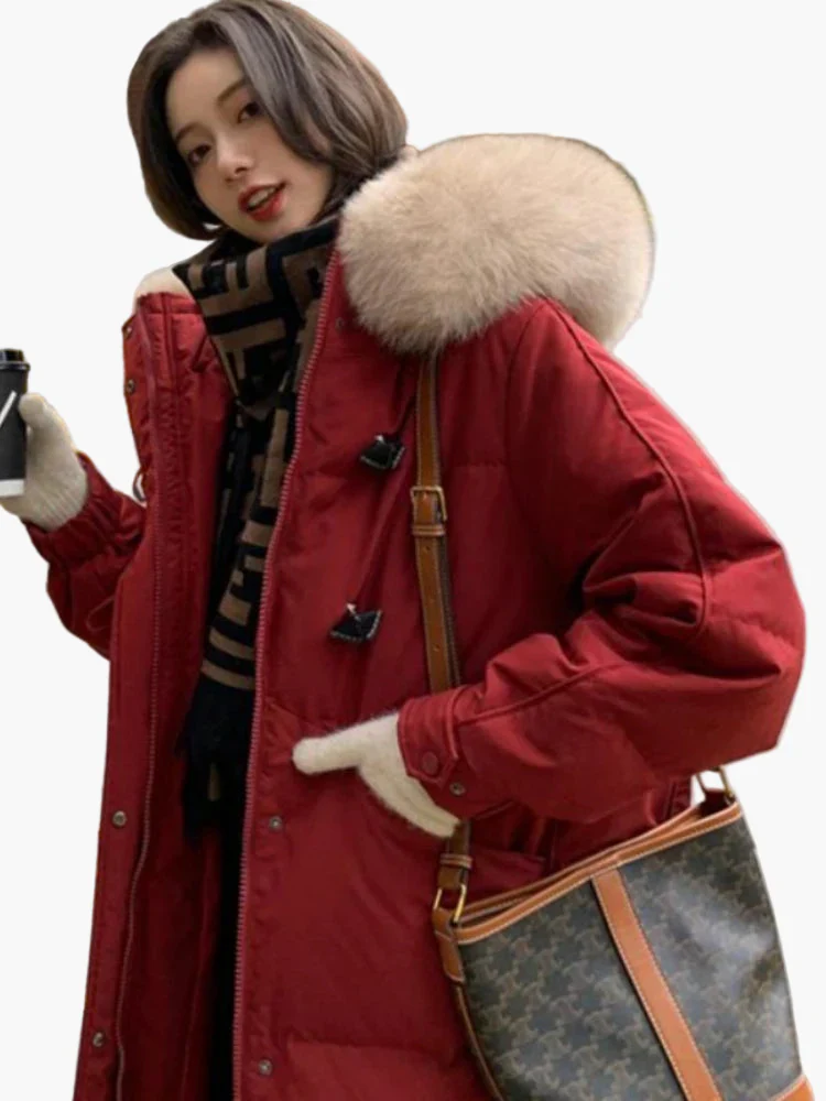 Manteau d'hiver épais à capuche avec fausse fourrure pour femme – Style décontracté et chaud - Image 2