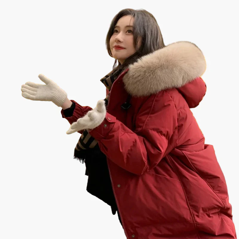 Manteau d'hiver épais à capuche avec fausse fourrure pour femme – Style décontracté et chaud - Image 3