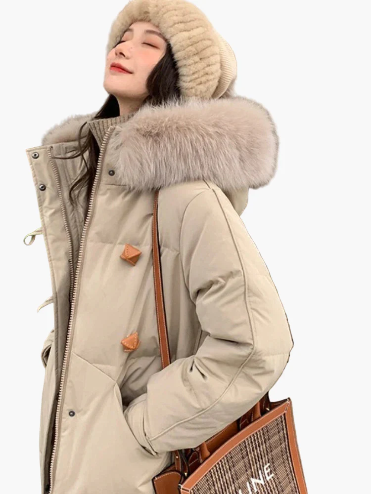 Manteau d'hiver épais à capuche avec fausse fourrure pour femme – Style décontracté et chaud - Image 4
