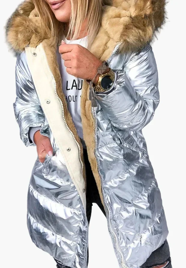 Manteau d'hiver épais style européen et américain pour femme – Capuche à fourrure, coupe longue, look moderne - Image 3