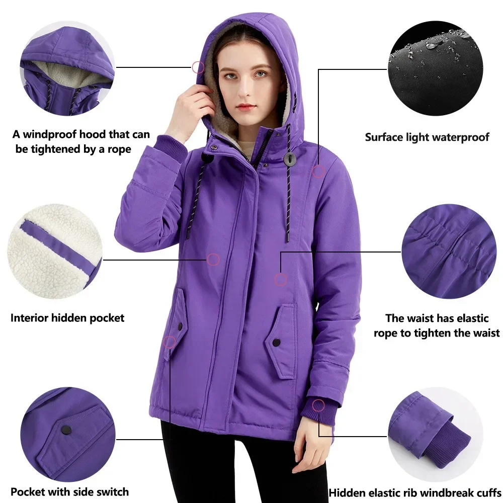 Manteau d'Hiver Femme à Capuche Style Décontracté Chaud pour Extérieur - Image 4