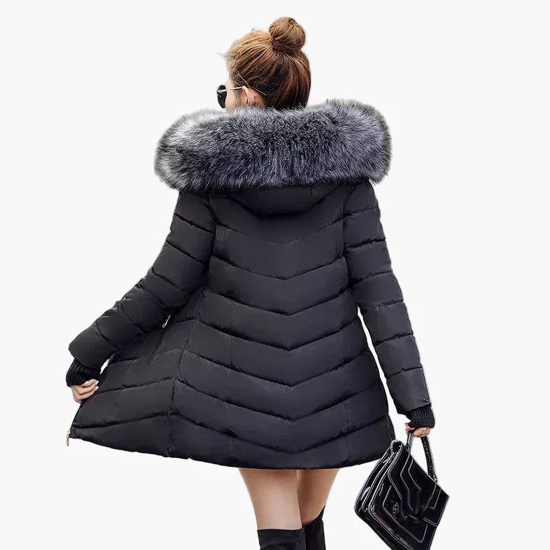 Manteau d'hiver femme élégant à capuche avec col en fausse fourrure – Style urbain chaud et chic - Image 3