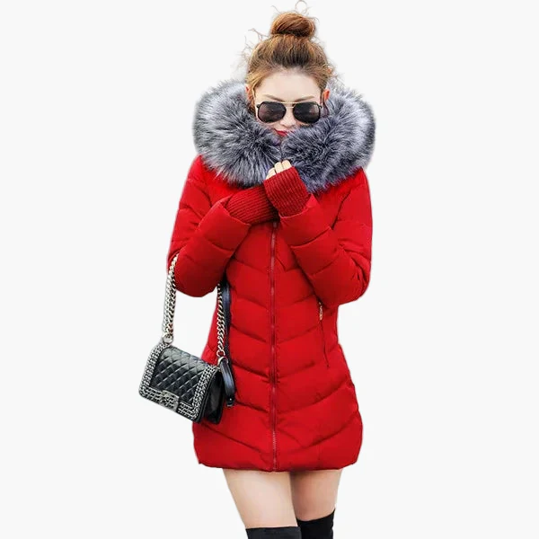 Manteau d'hiver femme élégant à capuche avec col en fausse fourrure – Style urbain chaud et chic - Image 4