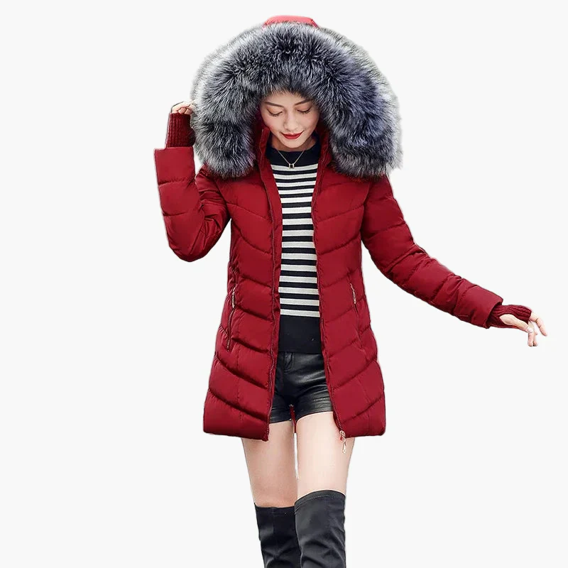 Manteau d'hiver femme élégant à capuche avec col en fausse fourrure – Style urbain chaud et chic - Image 6