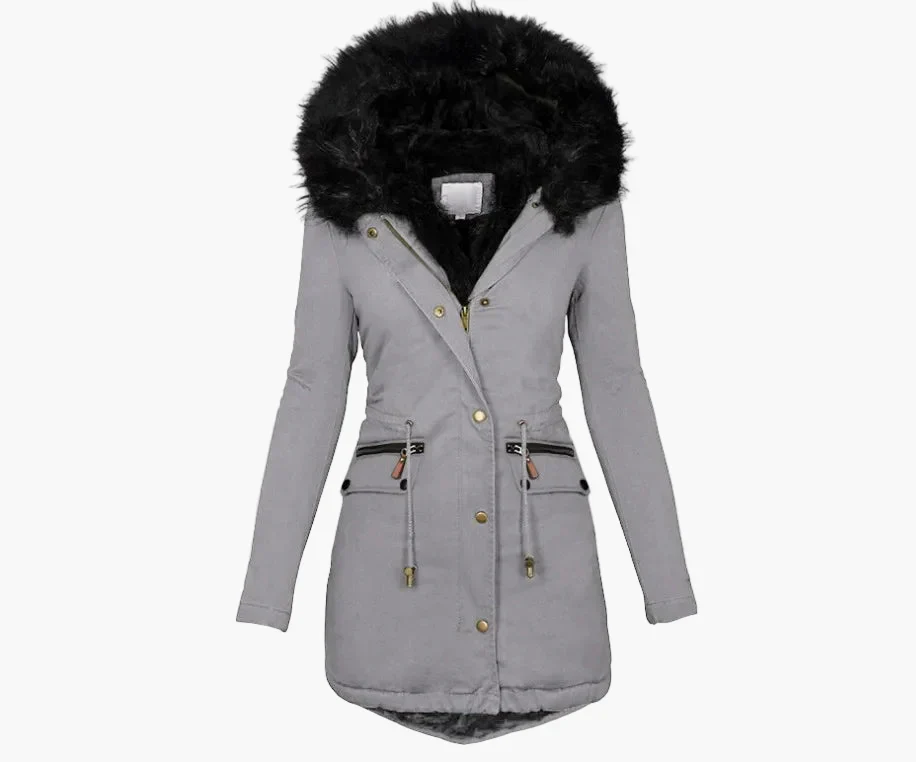 Manteau d’Hiver Femme Élégant à Capuche avec Fourrure – Style Européen Mi-Long pour Temps Froid - Image 2