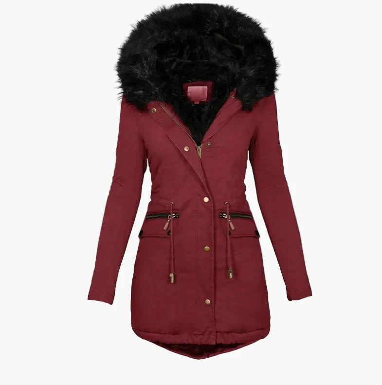 Manteau d’Hiver Femme Élégant à Capuche avec Fourrure – Style Européen Mi-Long pour Temps Froid - Image 3