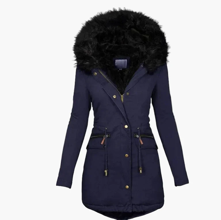 Manteau d’Hiver Femme Élégant à Capuche avec Fourrure – Style Européen Mi-Long pour Temps Froid - Image 4