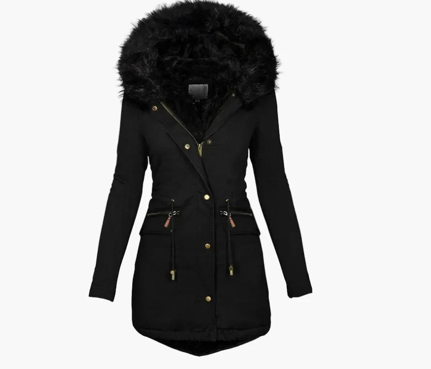 Manteau d’Hiver Femme Élégant à Capuche avec Fourrure – Style Européen Mi-Long pour Temps Froid - Image 5