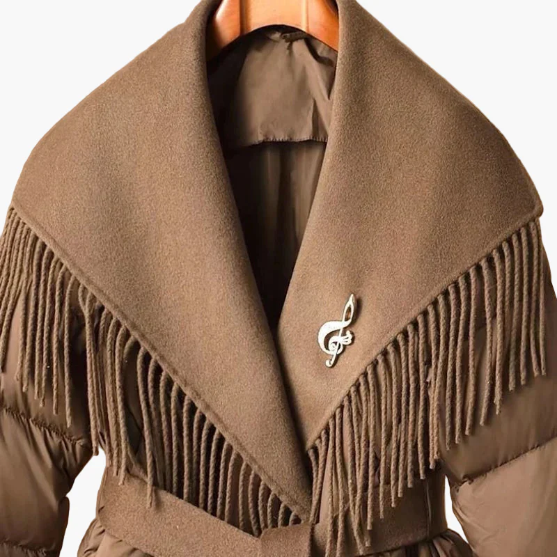 Manteau d'hiver femme style coréen avec ceinture et franges, coupe ample, tendance urbaine - Image 2
