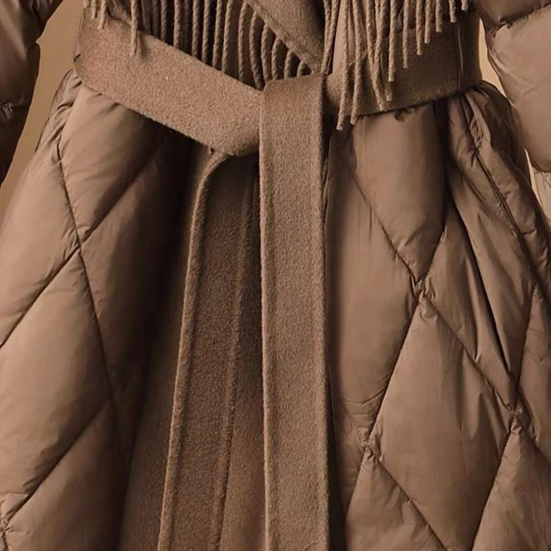 Manteau d'hiver femme style coréen avec ceinture et franges, coupe ample, tendance urbaine - Image 4