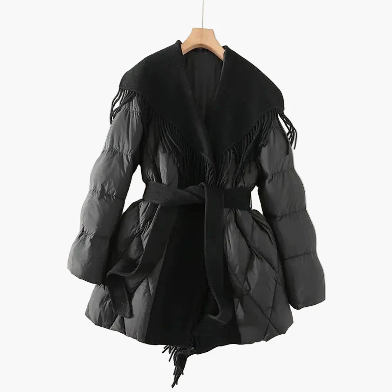 Manteau d'hiver femme style coréen avec ceinture et franges, coupe ample, tendance urbaine - Image 5