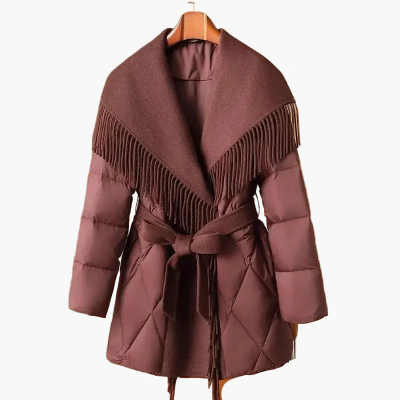Manteau d'hiver femme style coréen avec ceinture et franges, coupe ample, tendance urbaine - Image 6