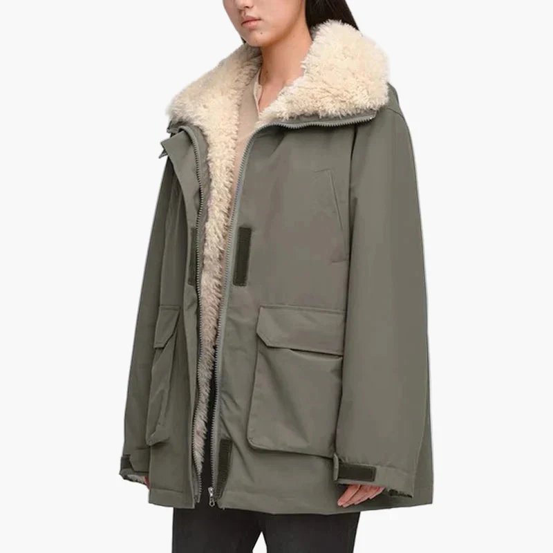 Manteau d'hiver femme style décontracté avec col doublé et poches larges - Image 2
