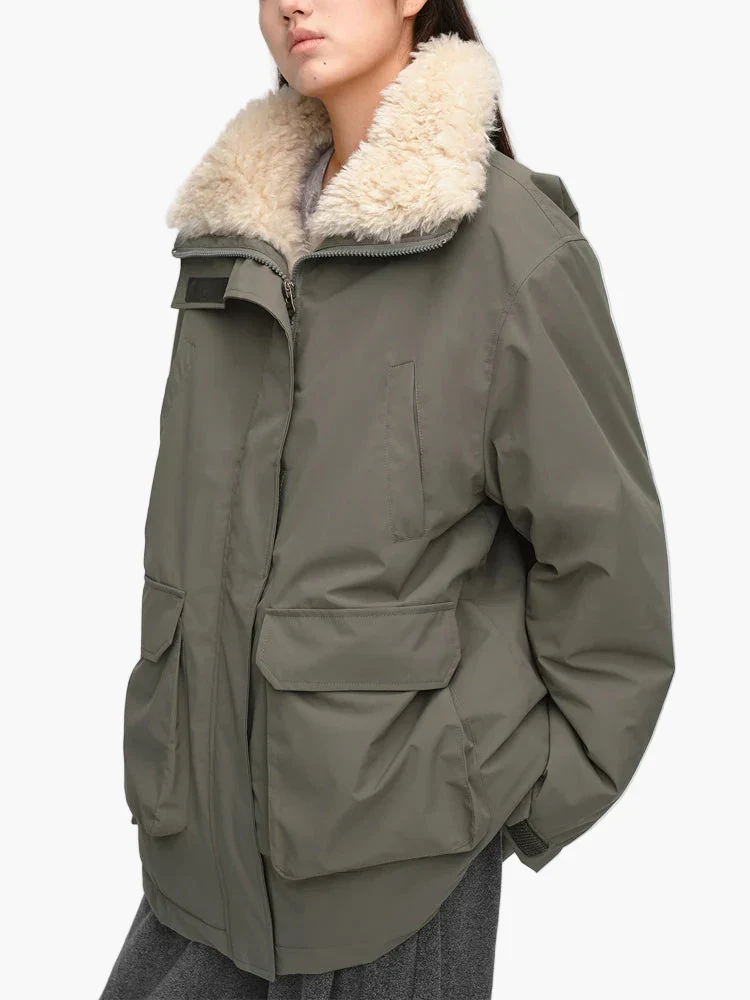 Manteau d'hiver femme style décontracté avec col doublé et poches larges - Image 3