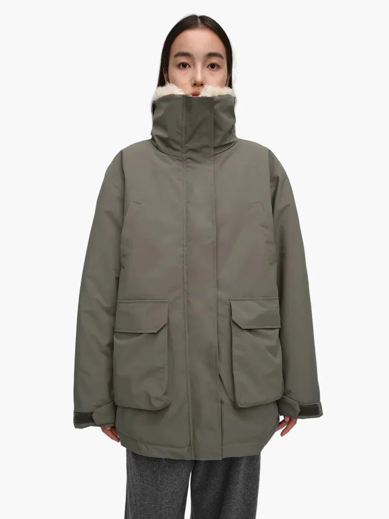 Manteau d'hiver femme style décontracté avec col doublé et poches larges - Image 4