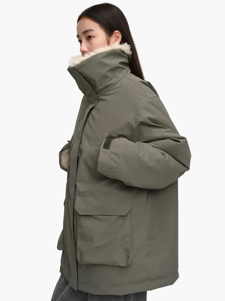 Manteau d'hiver femme style décontracté avec col doublé et poches larges - Image 5